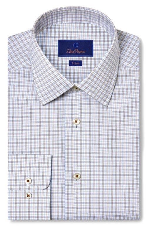 David Donahue Trim Fit Check Cotton Twill Dress Shirt In White