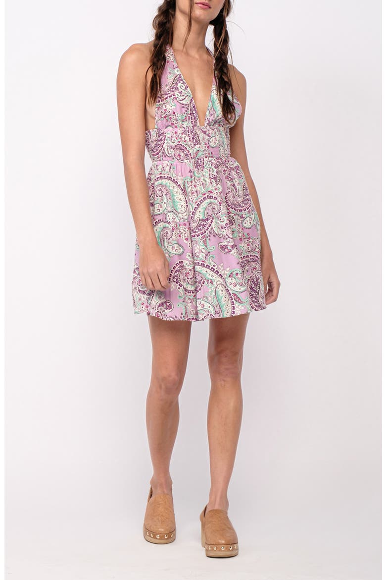 Paisley Halter Strap Smocked Minidress, Main, color, PURPLE