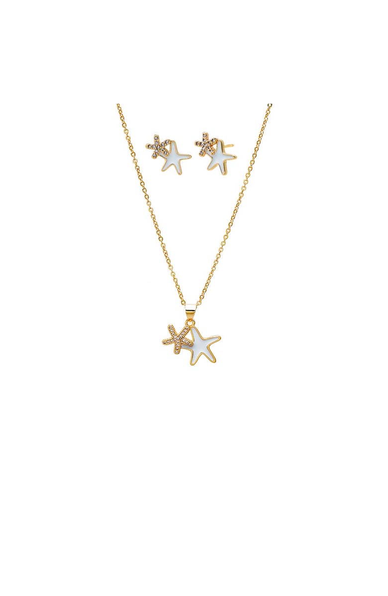 BY ADINA EDEN Enamel Double Starfish Earring & Necklace Combo Set, Main, color, Mother Of Pearl