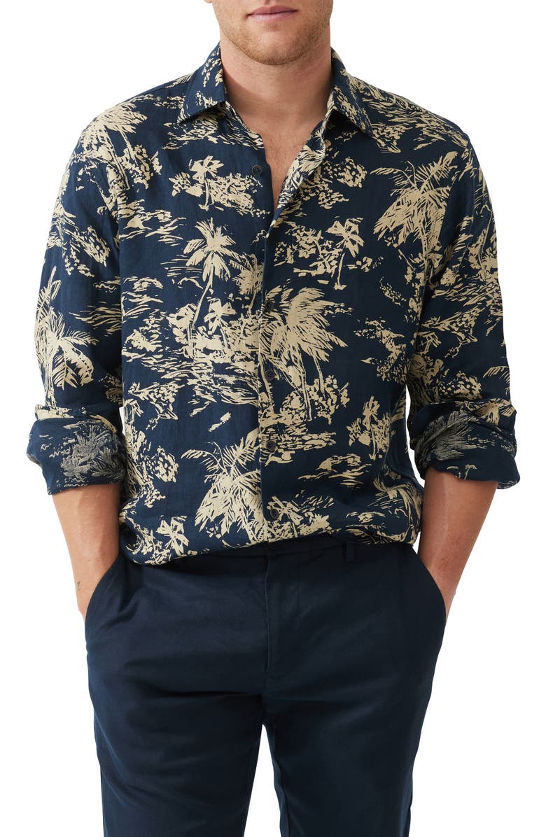 Rodd & Gunn Livingstone Original Fit Tropical Print Linen Button-Up Shirt, Main, color,