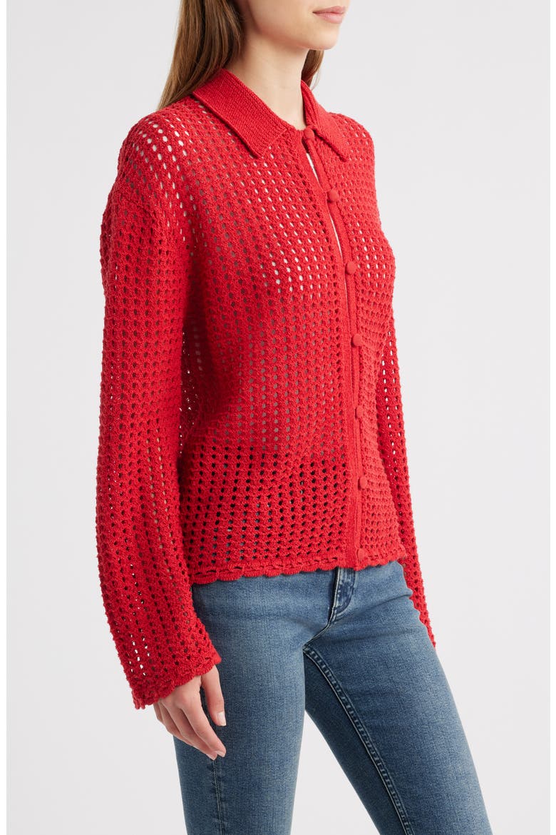 Khloe Cotton & Linen Cardigan, Alternate, color, PORT RED