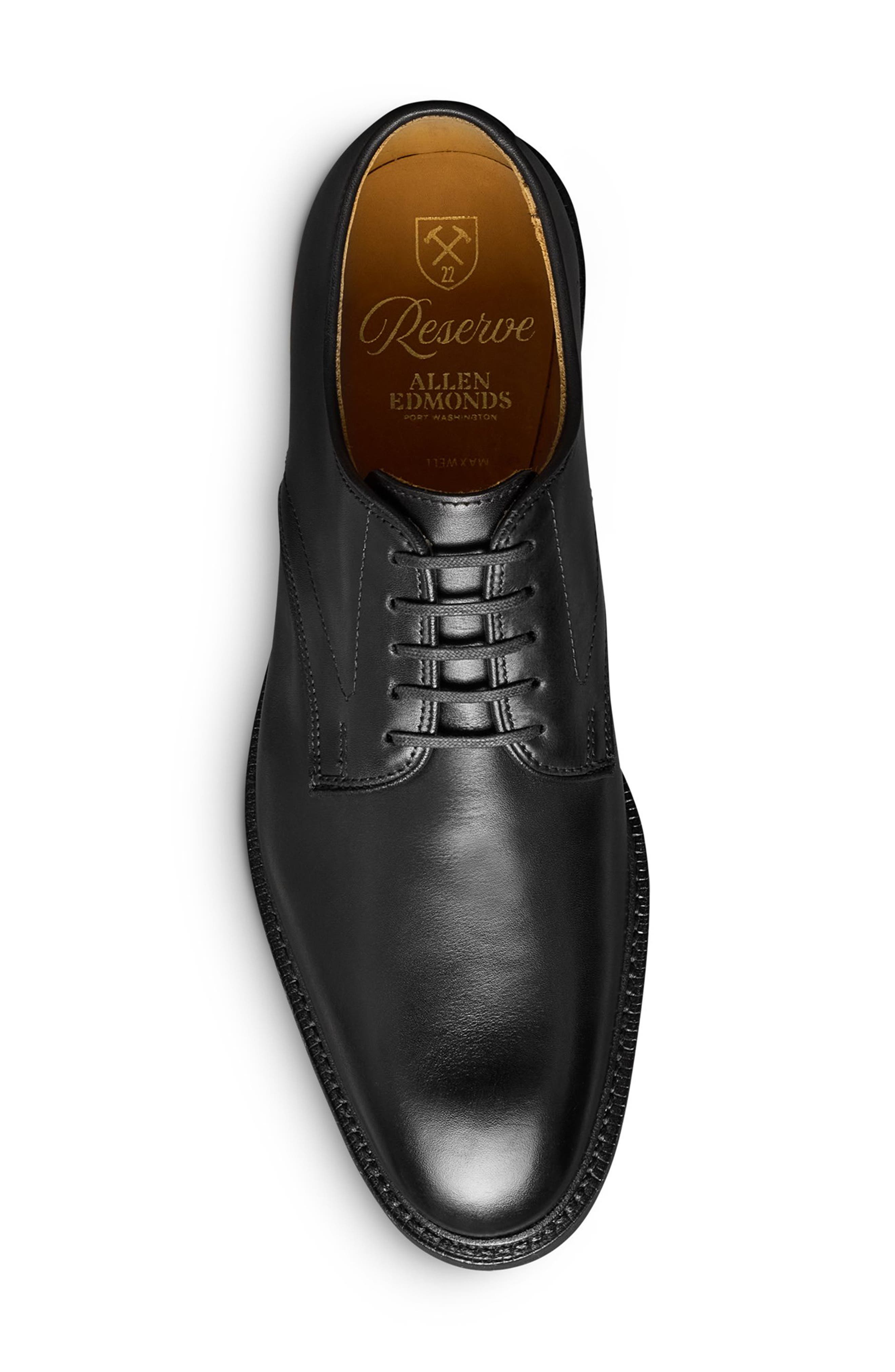 Allen Edmonds Maxwell Reserve Plain Toe Derby Dress Shoe, Alternate, color, Black