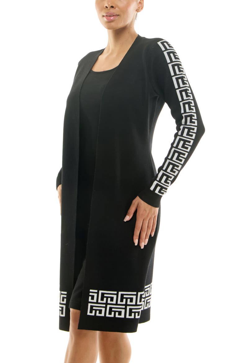 Long Sleeve Twofer Dress, Alternate, color, BLACK/ WHITE