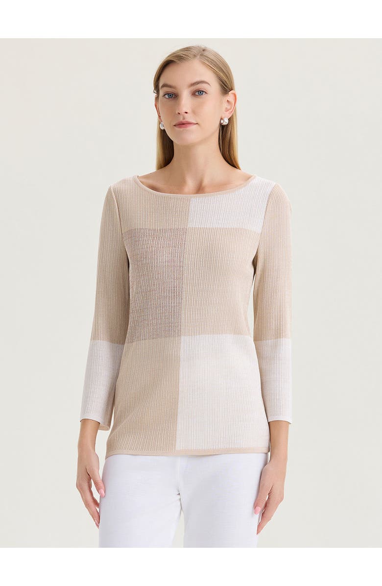 Misook Pearlescence Colorblock Knit Tunic, Main, color, Biscotti/White/Charmeuse