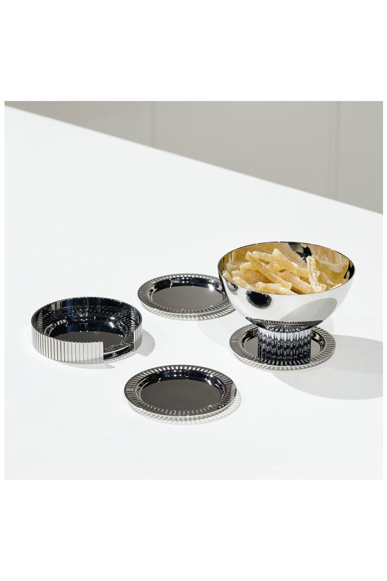 Striations Coasters with Holder, Alternate, color, SILVER