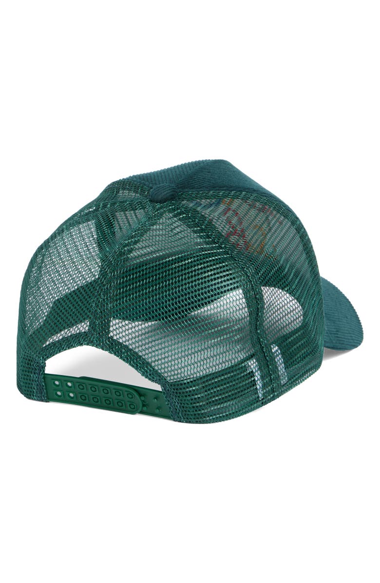 WORN/WEST Après Ski Cord Trucker Hat, Alternate, color, Forest Green Cursive