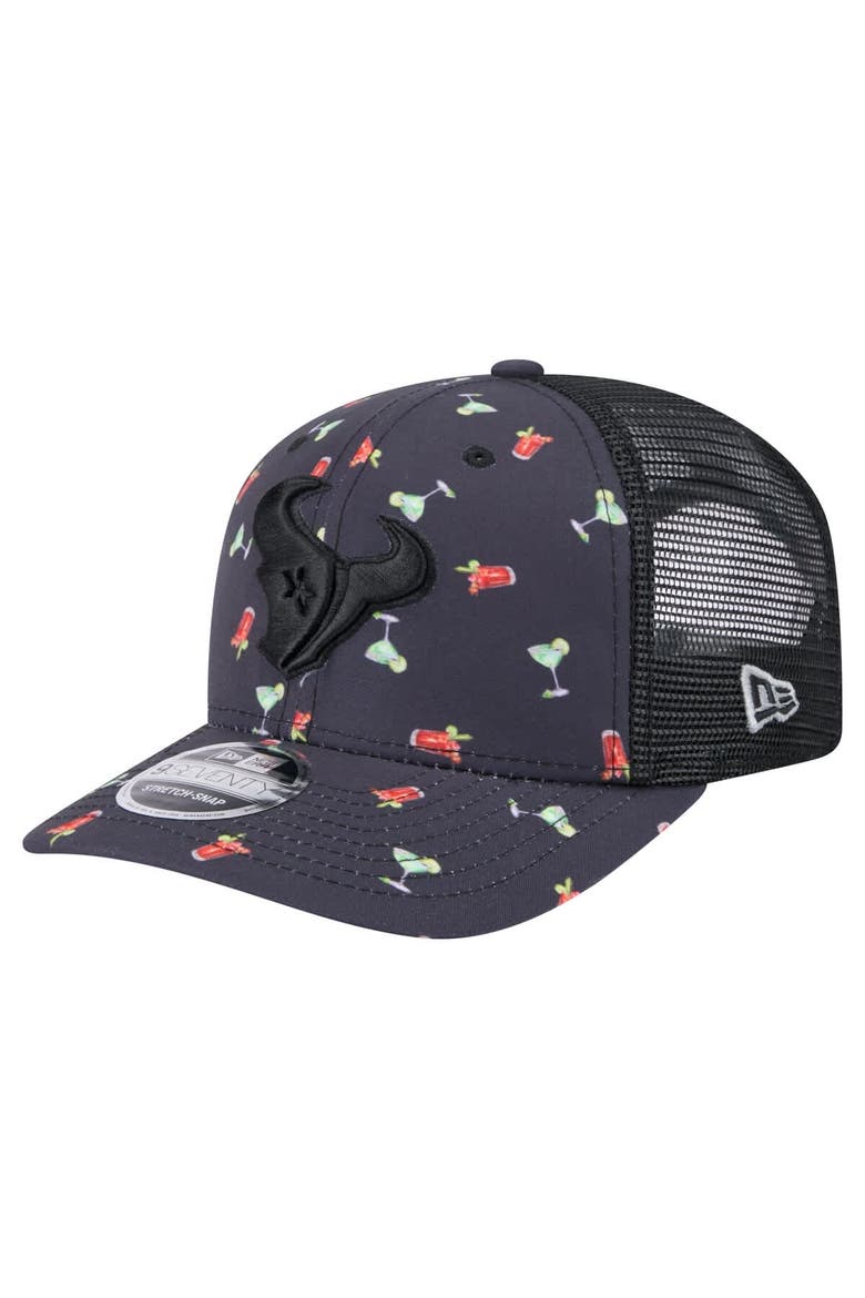 Men's New Era  Navy/Black Houston Texans Adventure Drinks Pattern 9SEVENTY Stretch-Snap Hat, Main, color, Navy