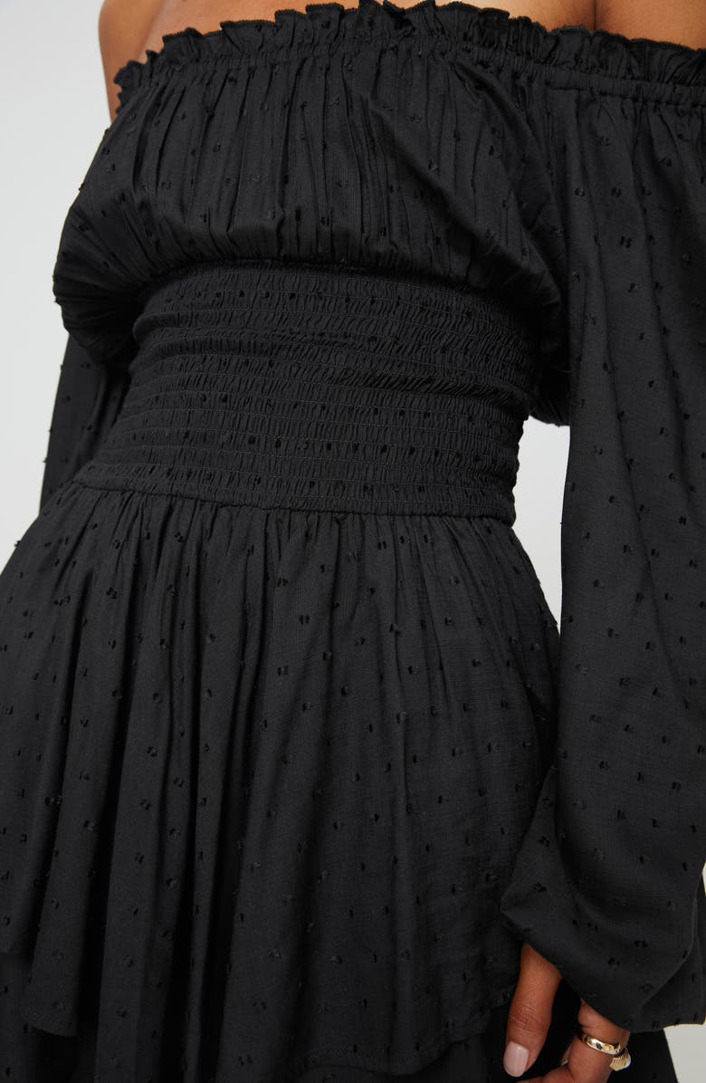 Princess Polly Love Galore Clip Dot Off the Shoulder Long Sleeve Romper, Alternate, color, 