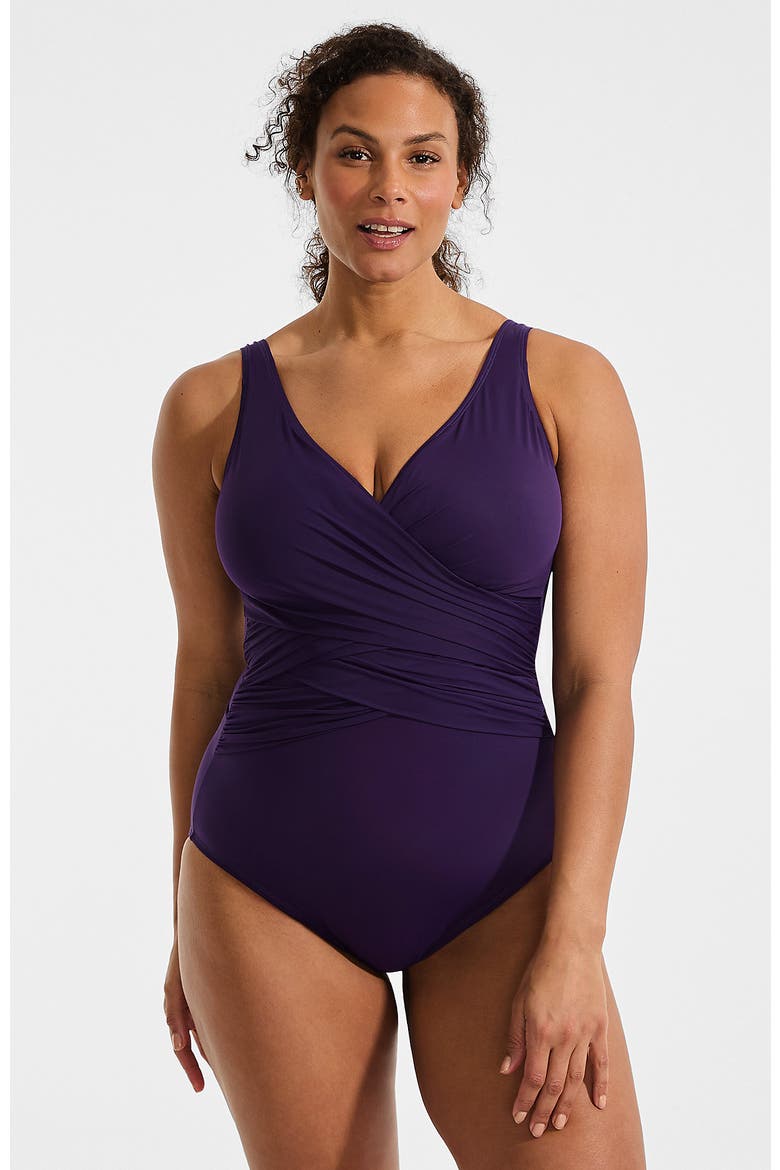 SlenderSuit Wrap One Piece Swimsuit, Main, color, Blackberry