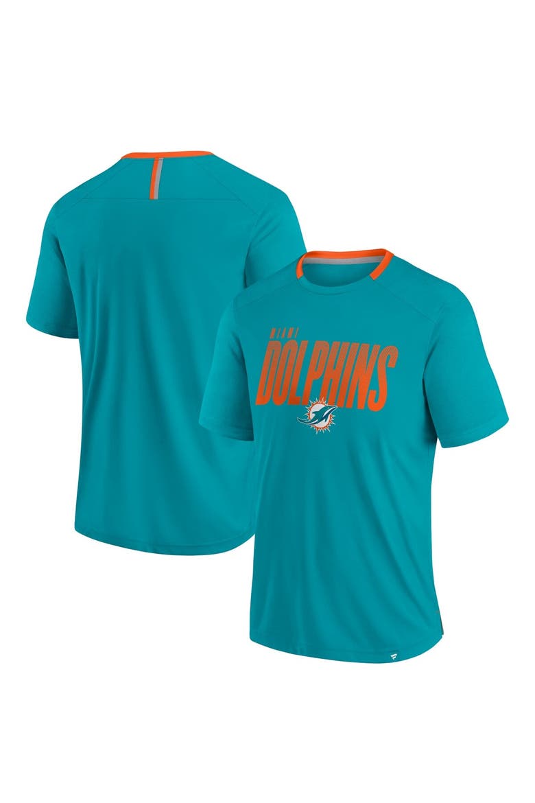 Men's Fanatics Aqua Miami Dolphins Defender Fade Slant T-Shirt, Main, color, Aqua