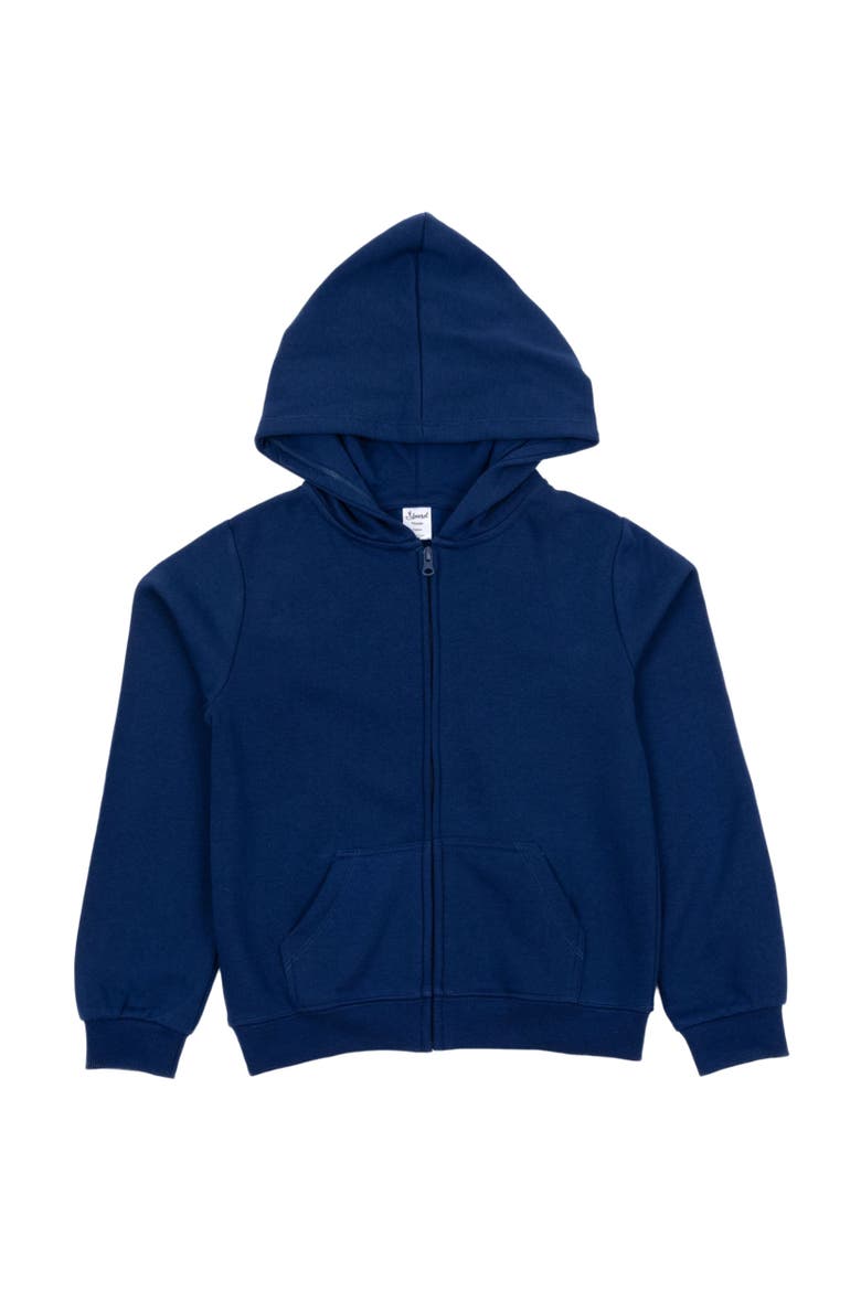 Kids Zip-Up Sweatshirt Hoodie, Cotton Blend, Solid Colors, Main, color, True Navy