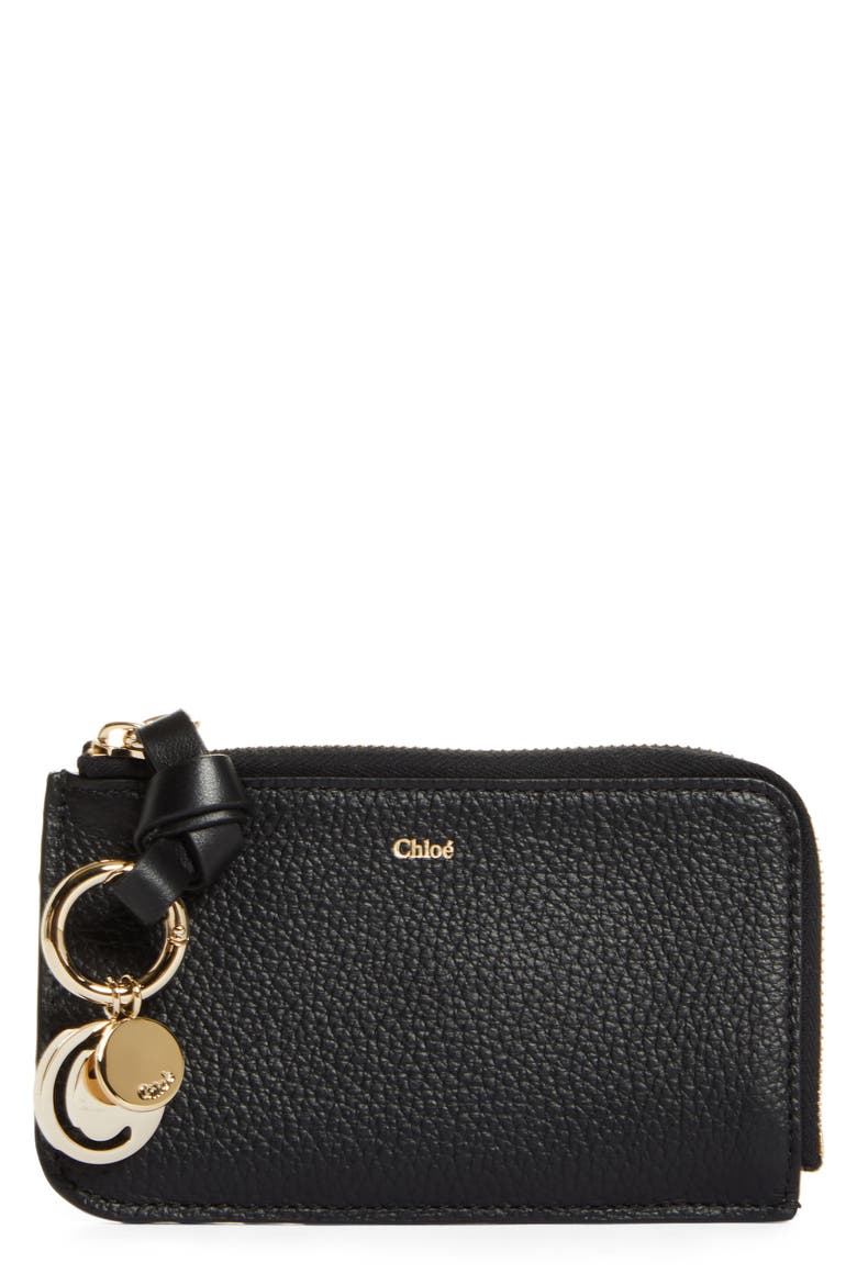 Alphabet Zip Leather Card Holder, Main, color, BLACK 001
