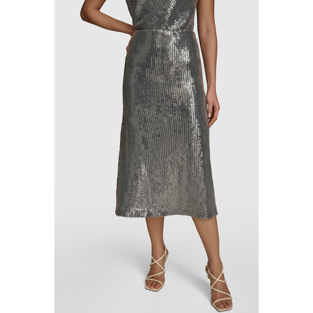Donna Karan New York Sequin Mesh Skirt In Storm Blue