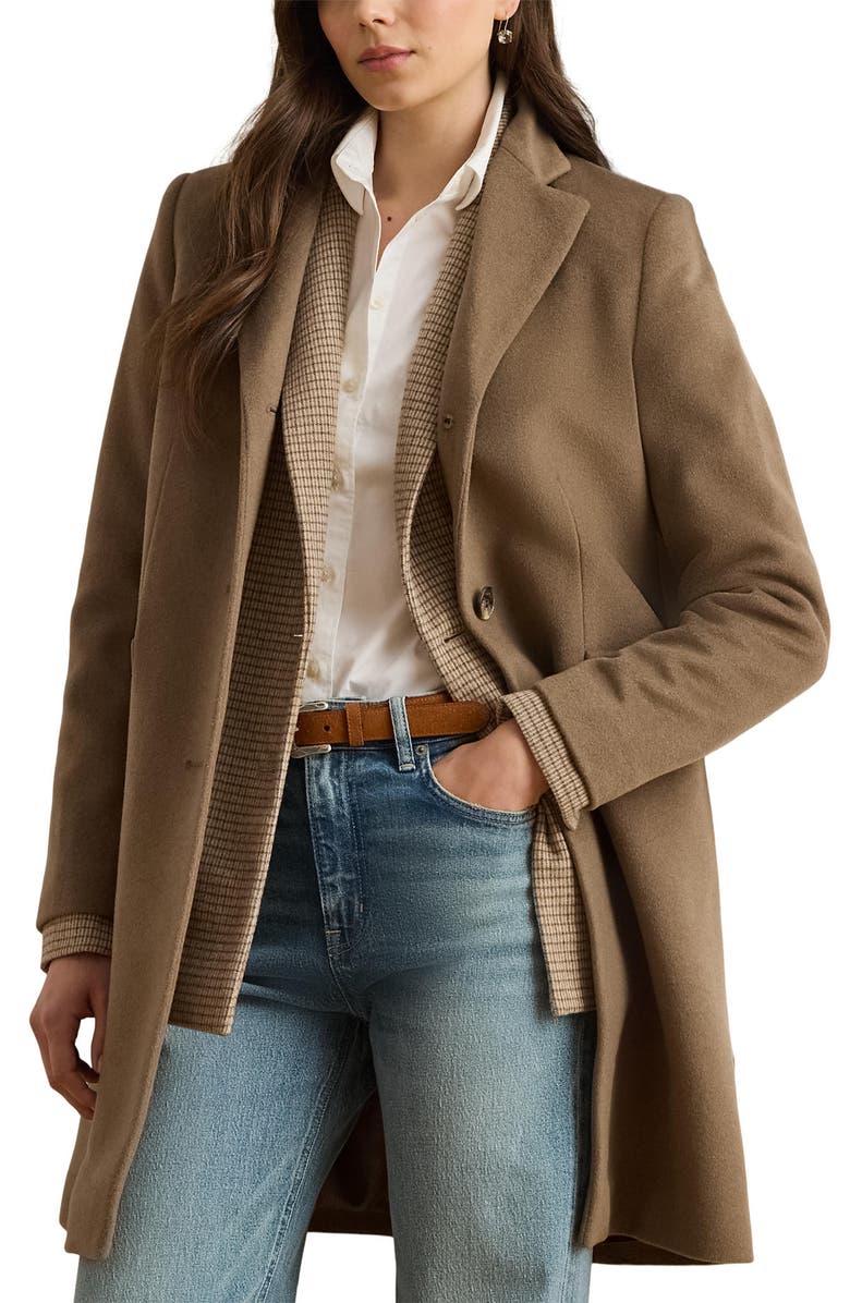 Lauren Ralph Lauren Longline Wool Blend Coat, Main, color, Truffle