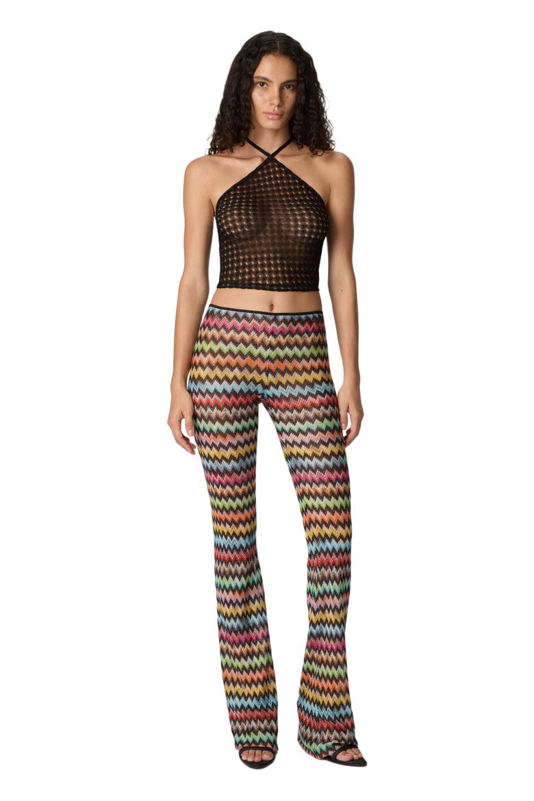 Top In Lamé Viscose With Raschel Workmanship And Halter Neckline, Main, color, Black