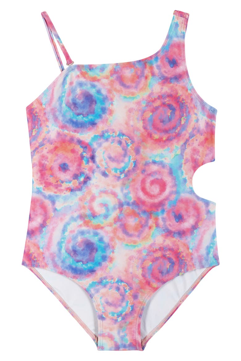 Kids' Rib Tie Dye One-Piece Swimsuit, Main, color, PINK