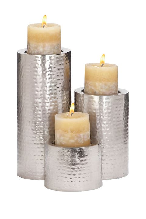 Silvertone Metal Handmade Pillar Candle Holder - Set of 3