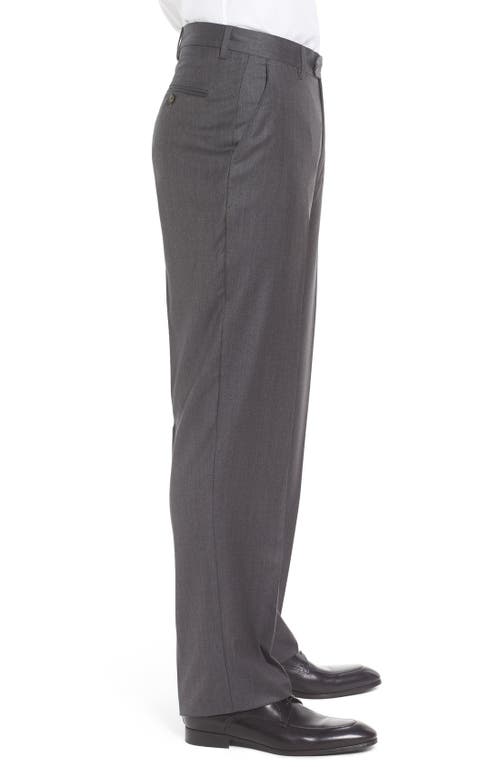 Berle Flat Front Solid Super 130s Wool Gabardine Trousers In Gray