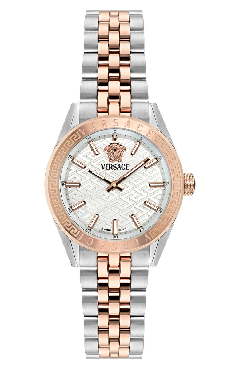 Versace V-Code Bracelet Watch, 36mm, Main, color, Silver/ Rose Gold