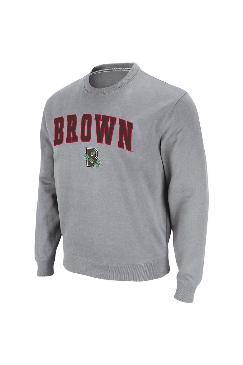 Men's Colosseum Heathered Gray Brown Bears Arch & Logo Tackle Twill Pullover Sweatshirt, Alternate, color, Heather Gray