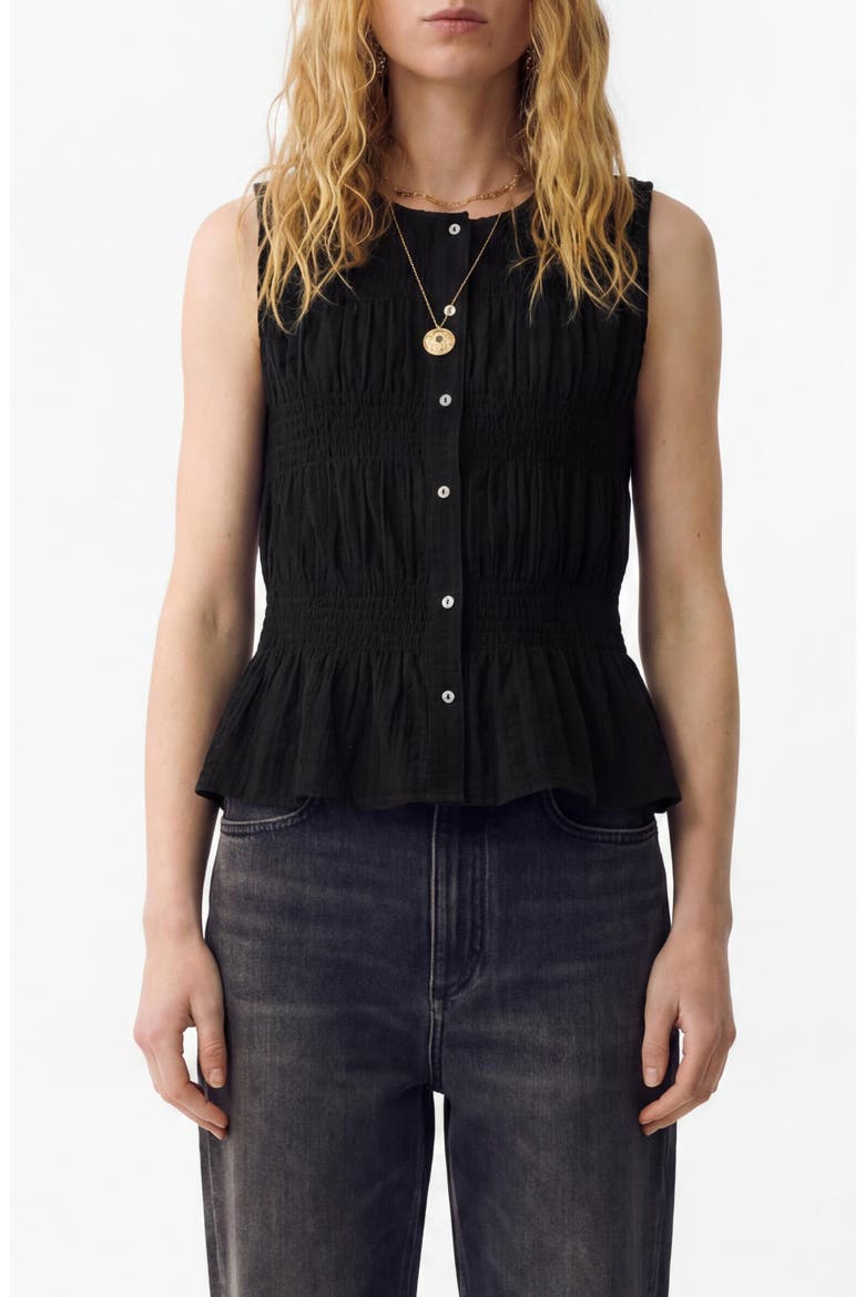 Shirred Button Top, Main, color, BLACK