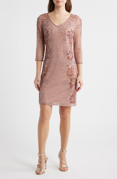 Beaded V-Neck Cocktail Dress