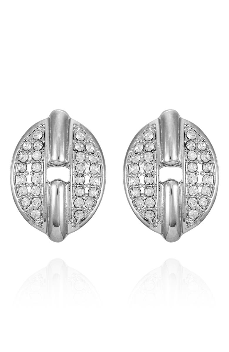 T Tahari Crystal Pavé Clip-On Earrings, Main, color, Silvertone