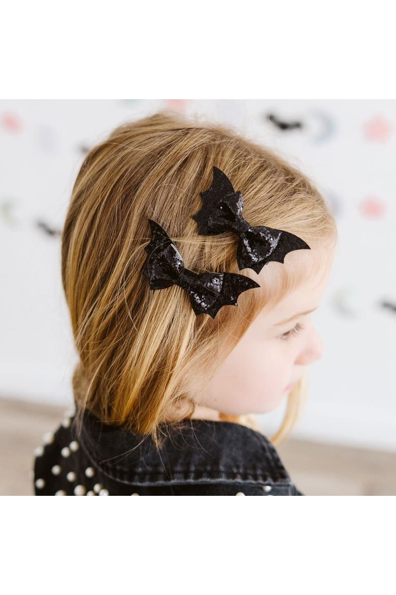 Glitter Bat Halloween Bow Clip Set, Alternate, color, Black