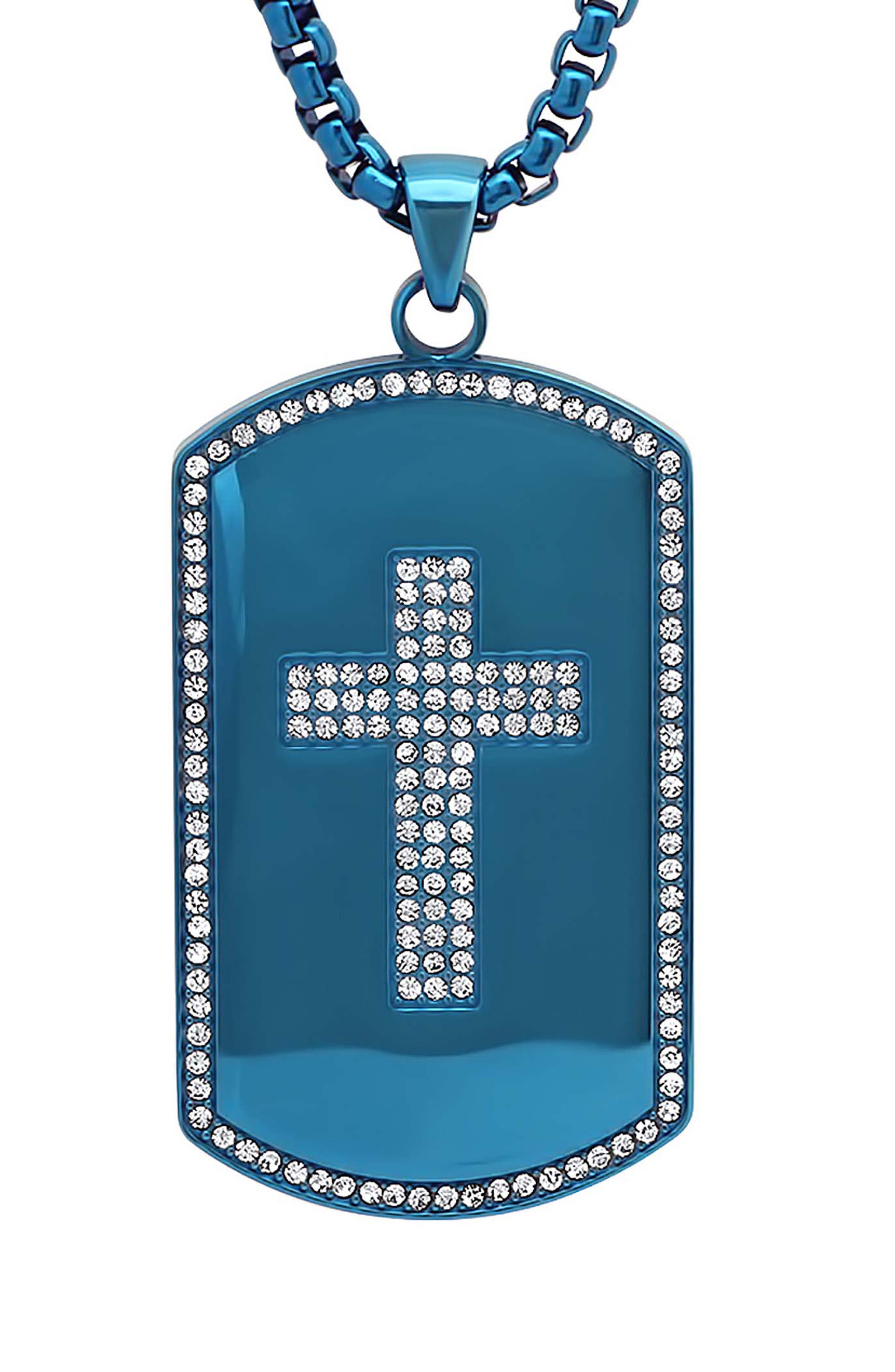 Men's 18k Gold Plated Crystal Cross Dog Tag Necklace
