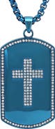 STEELTIME Men's 18k Gold Plated Crystal Cross Dog Tag Necklace