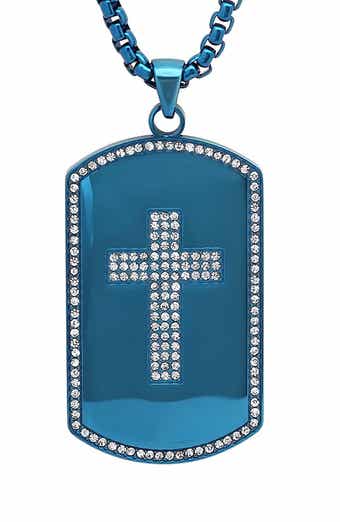 Men's 18k Gold Plated Crystal Cross Dog Tag Necklace