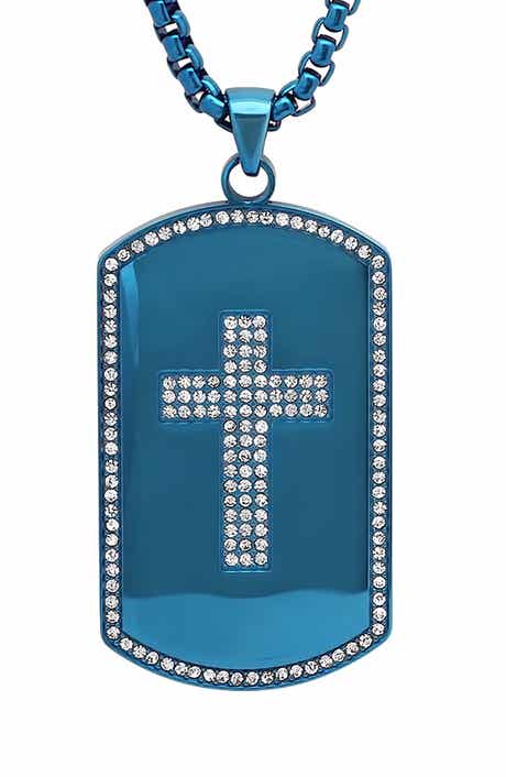 Men's 18k Gold Plated Crystal Cross Dog Tag Necklace
