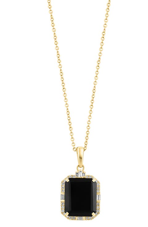 14K Gold Diamond Frame Onyx Pendant Necklace