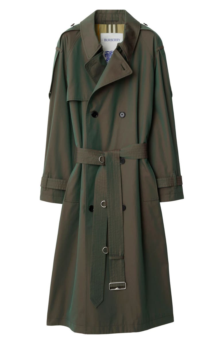Burberry Iridescent Oversize Cotton Trench Coat, Alternate, color,
