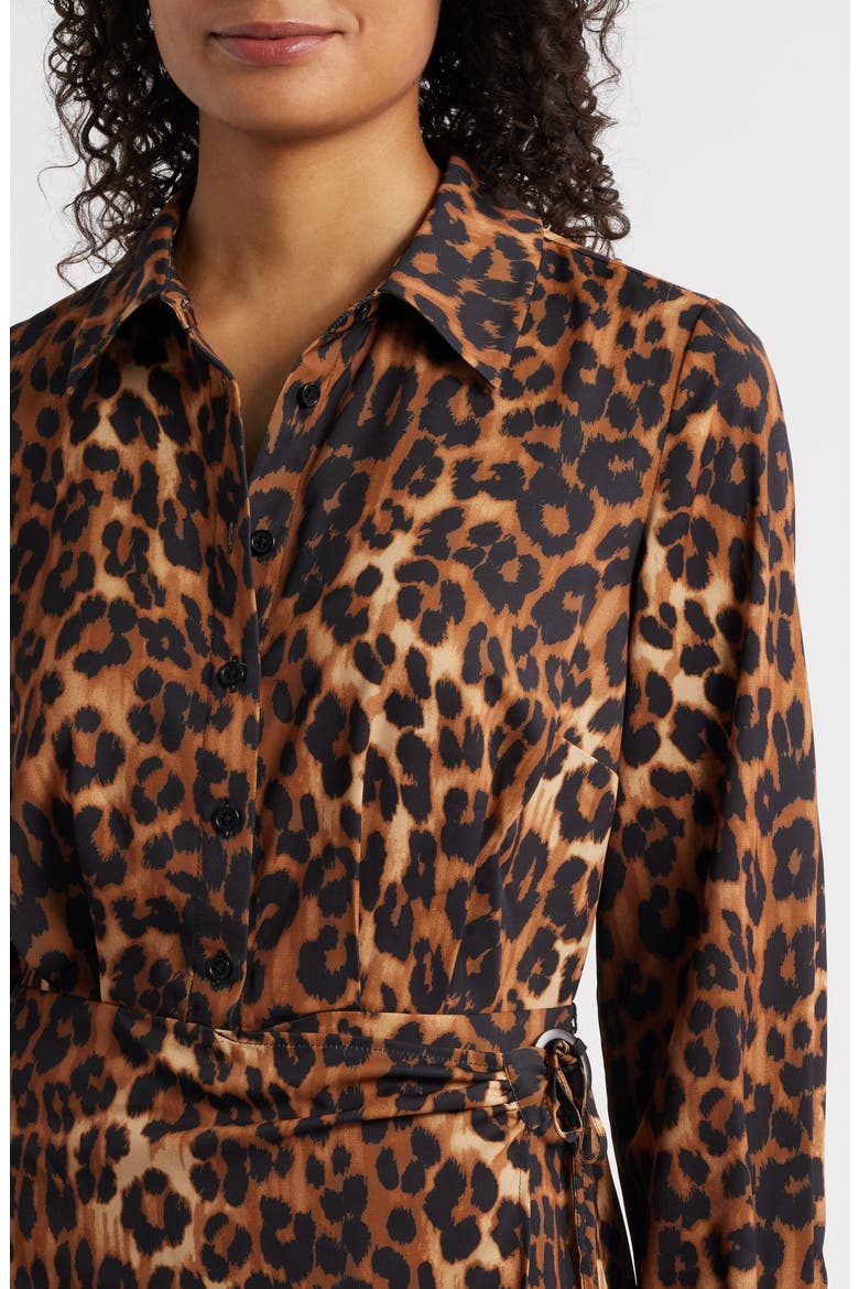 Leopard Print Long Sleeve Shirtdress, Alternate, color, BLACK/ BROWN MULTI