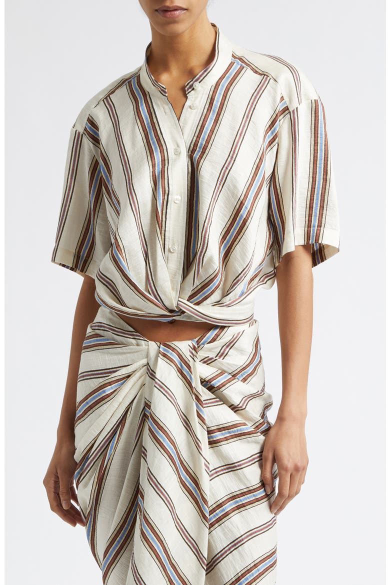 Leonore Stripe Linen Blend Button-Up Shirt, Main, color, PANNA MULTI