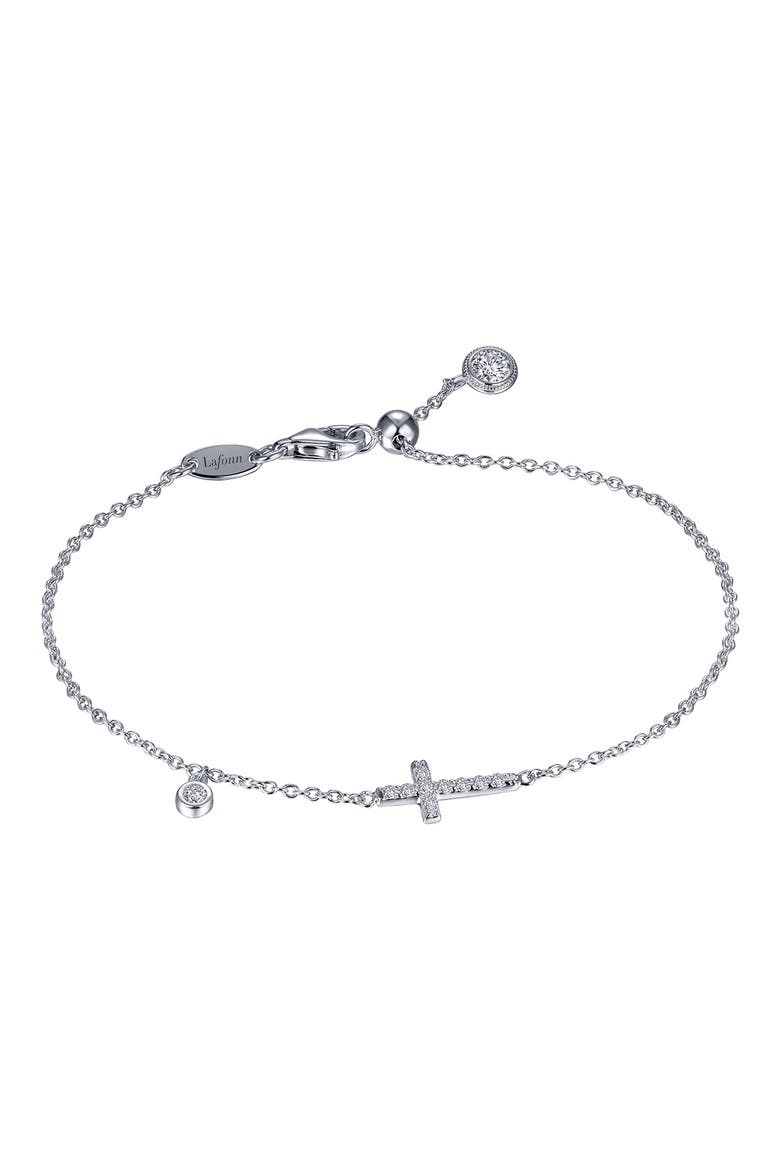 Sideways Cross Simulated Diamond Bracelet, Main, color, CLEAR/ SILVER