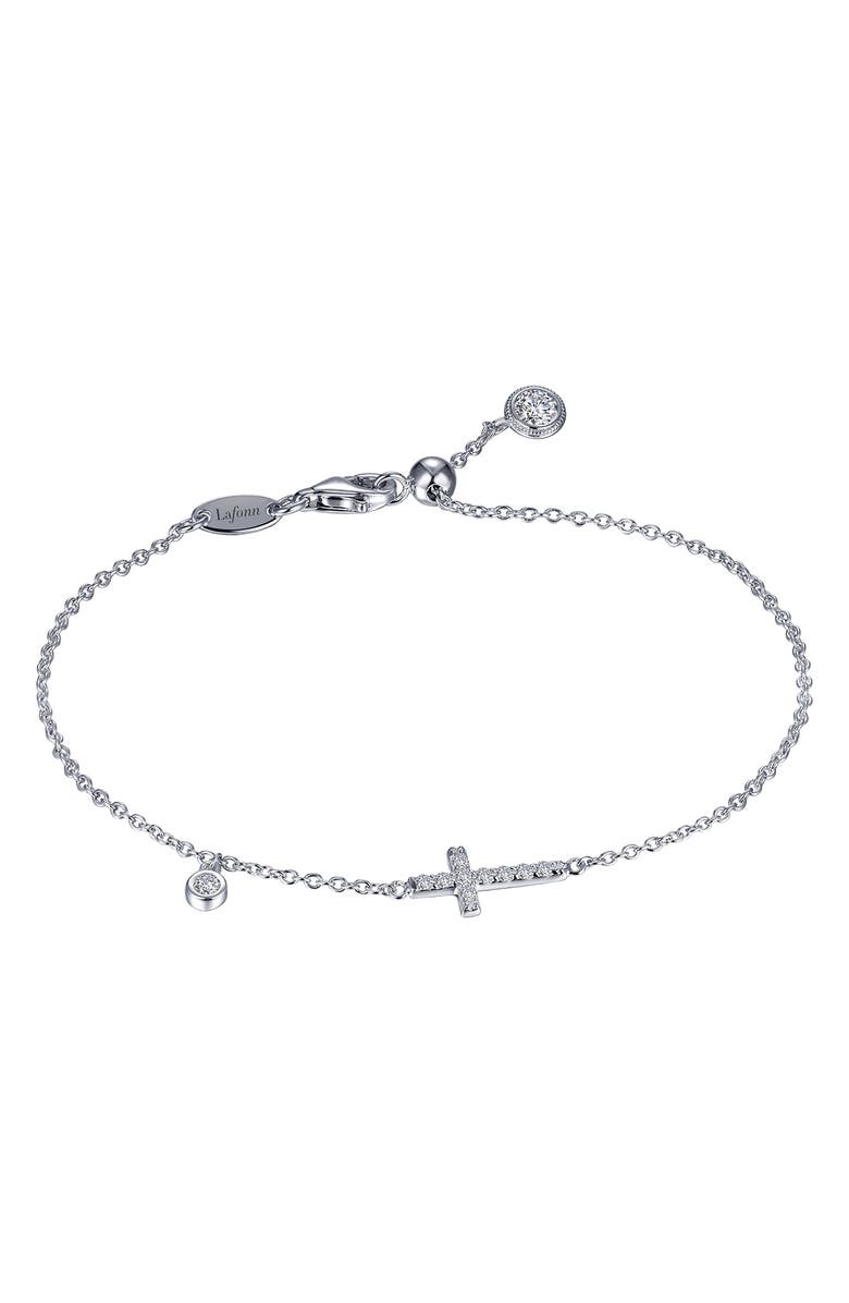 Lafonn Sideways Cross Simulated Diamond Bracelet, Main, color,