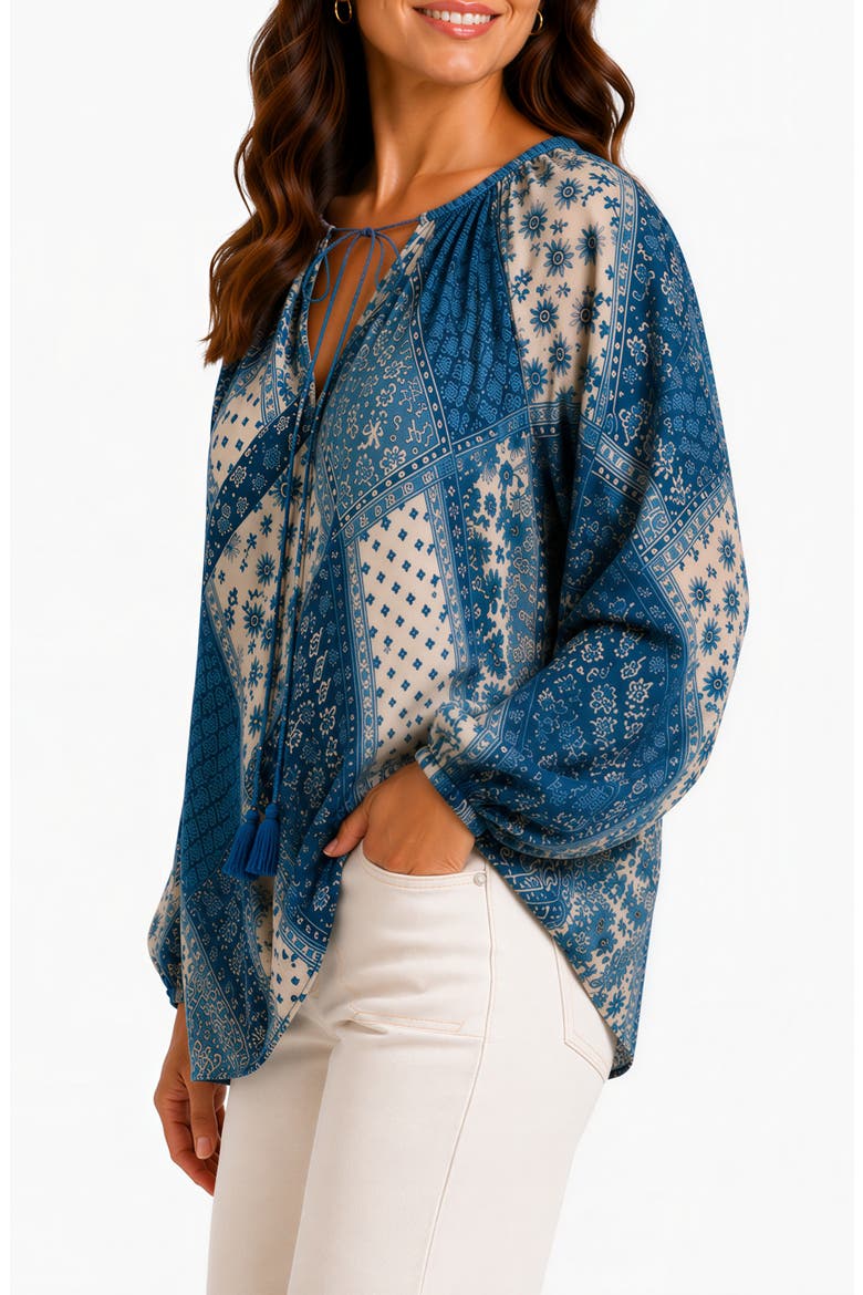 Patchwork Print Long Sleeve Top, Alternate, color, DENIM