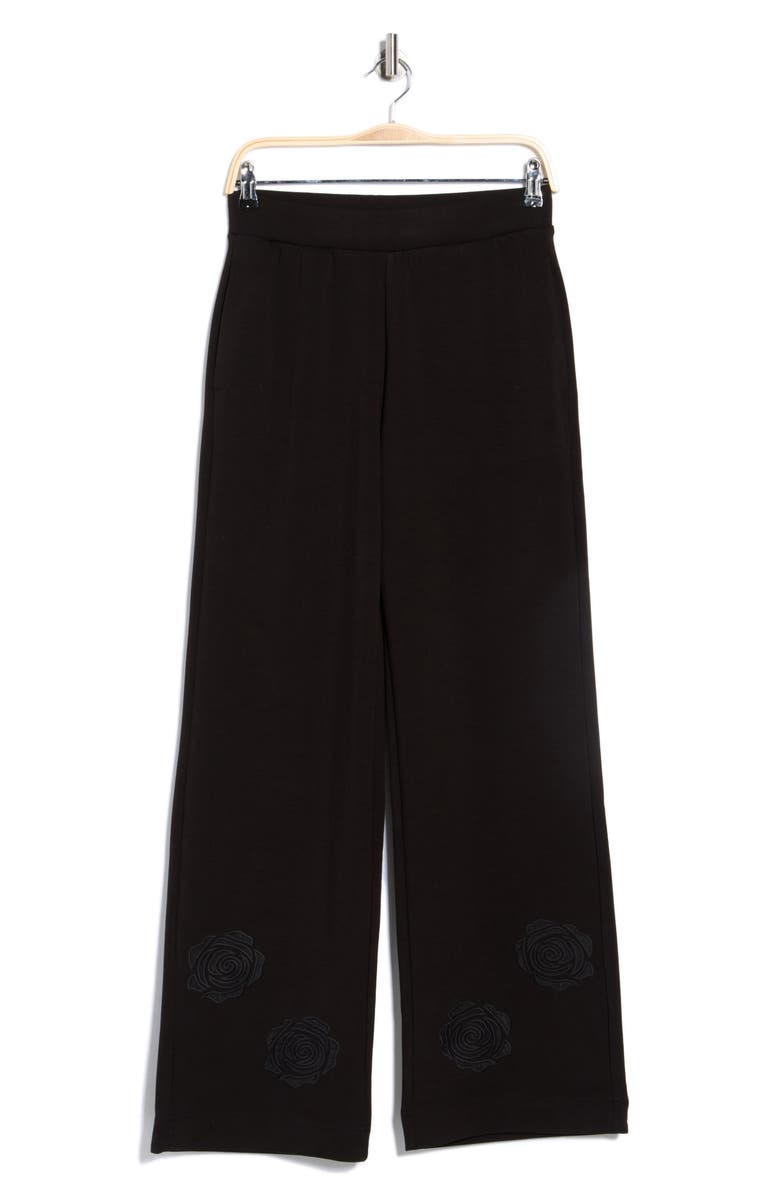T Tahari Rose Embroidered Scuba Knit Pants, Alternate, color, Black