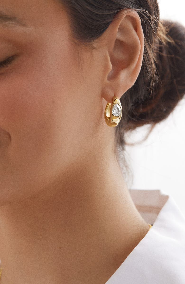 BaubleBar Cubic Zirconia Huggie Earrings, Alternate, color,