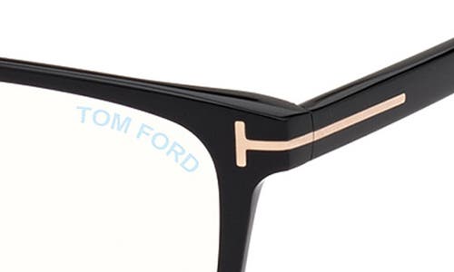 Tom Ford 54mm Rectangular Blue Light Blocking Glasses In Black Rose Gold/t Logo