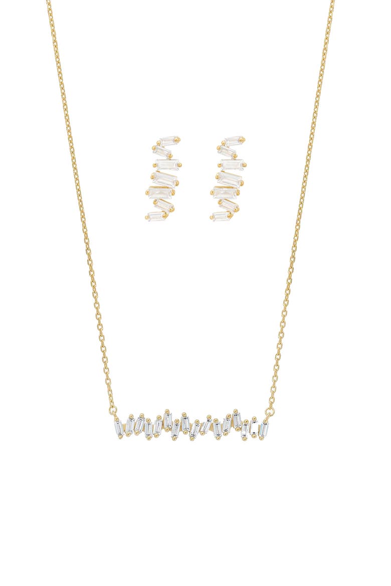 Sterling Silver 18k Gold Plated Clara Abstract Crystal Necklace & Earring Set, Main, color, Gold
