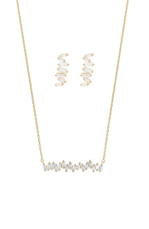 Sterling Silver 18k Gold Plated Clara Abstract Crystal Necklace & Earring Set