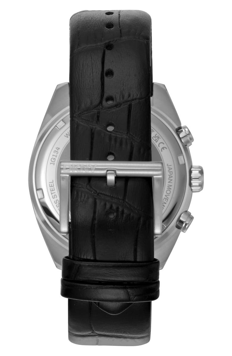 DKNY Chronograph Leather Strap Watch, 42mm, Alternate, color, Black