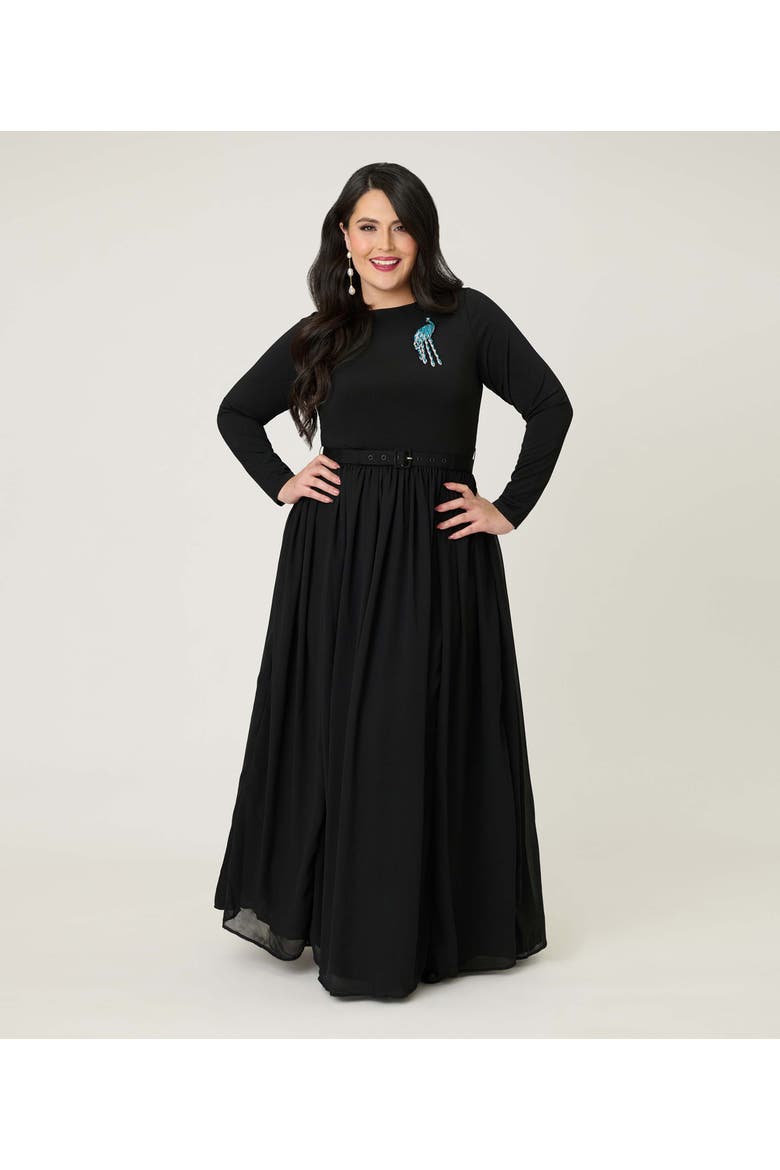 Plus Size Brooch Maxi Dress, Main, color, Black W/Embellishment