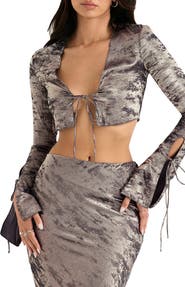 HOUSE OF CB Giulia Metallic Tie Front Crop Top