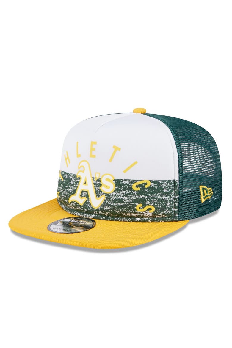 Men's New Era White/Gold Oakland Athletics Team Foam Front A-Frame Trucker 9FIFTY Snapback Hat, Main, color, White