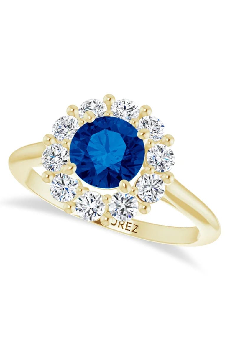 Round Lab Blue Sapphire & Diamond Halo Ring 14K, Main, color, 1.71ct/Yellow Gold