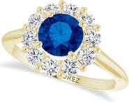 ALLUREZ Round Lab Blue Sapphire & Diamond Halo Ring 14K